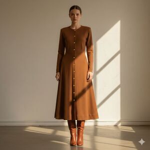 VTG Calvin Klein 100% Wool Midi Dress Full Skirt Pockets Shoulder Pads Sz 8 EUC